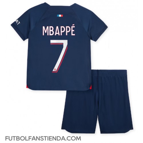 Paris Saint-Germain Kylian Mbappe #7 Primera Equipación Niños 2023-24 Manga Corta (+ Pantalones cortos)